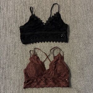 Lace Bralette Duo - Black & Burgundy sz Large